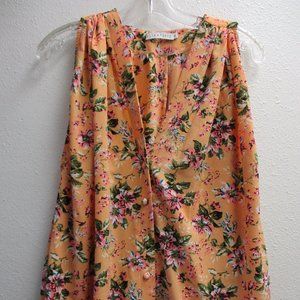 Flynn Skye Squash Blossom Sleeveless Floral Button Down Blouse Size Small